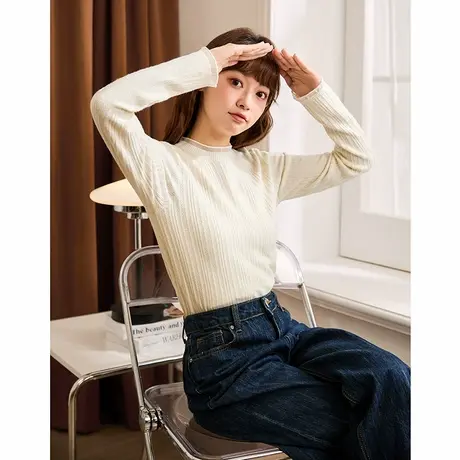唐狮内搭打底衫女2024秋冬季新款白色长袖修身超好看高领针织衫商品大图