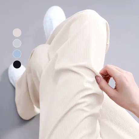 ZR真维斯米白阔腿裤女2023新款春夏季宽松垂感休闲冰感阔腿裤高腰商品大图