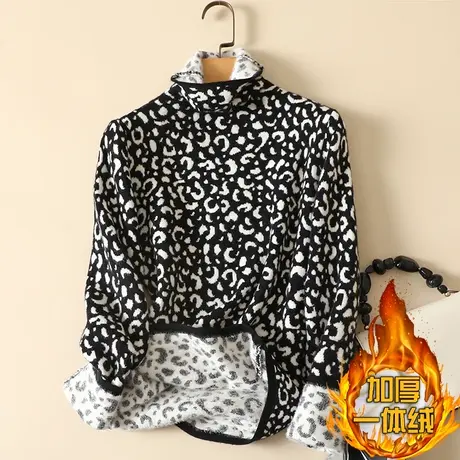 一体绒堆堆高领毛衣女2022秋冬新款加绒加厚宽松内搭针织打底衫女商品大图