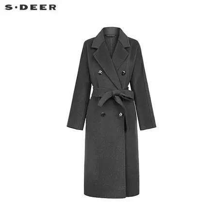 sdeer圣迪奥冬季女装OL风西装领收腰双面呢长款大衣S24482512商品大图