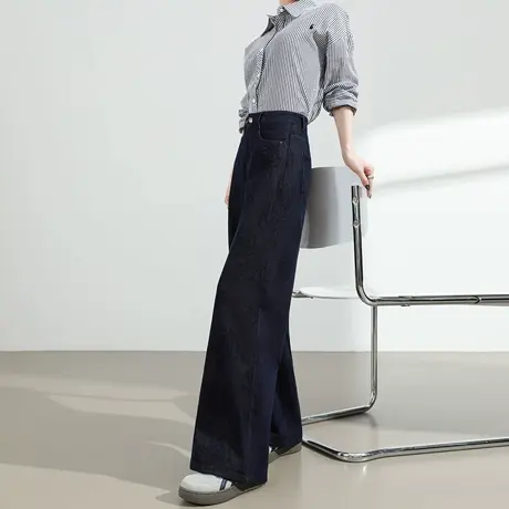 阔腿牛仔裤女2025秋季新款高腰美式宽松垂感显瘦丹宁蓝直筒拖地裤商品大图