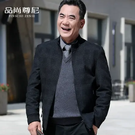 爸爸春装外套棋盘格商务休闲款立领男士夹克春秋款有型中老年茄克商品大图