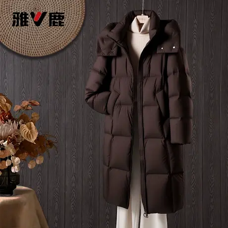 雅鹿官方新款冬季加厚女士中长可拆帽防寒保暖户外宽松休闲羽绒服图片