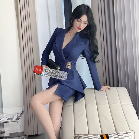 VJE秋冬麂皮绒气质干练职业套装2023新款女士西服包臀裙两件套商品大图