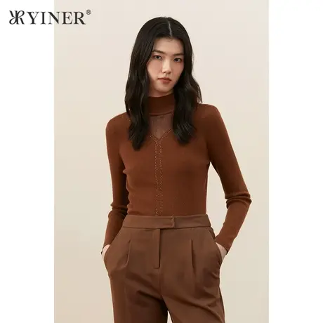 【音儿甄选】YINER音儿冬季新款钉珠装饰纯羊毛针织衫商品大图
