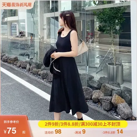 绮娑胖妹妹大码2023年秋季新款圆领显瘦百搭中长款针织打底连衣裙图片