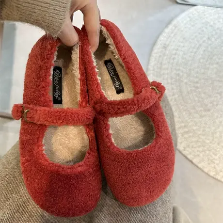 2023新款平底防滑毛绒棉拖鞋女一脚蹬包头棉拖加绒保暖毛毛棉单鞋商品大图