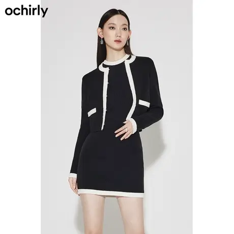 【品牌甄选】欧时力针织开衫女新款秋装撞色提花外套短上衣小个子商品大图