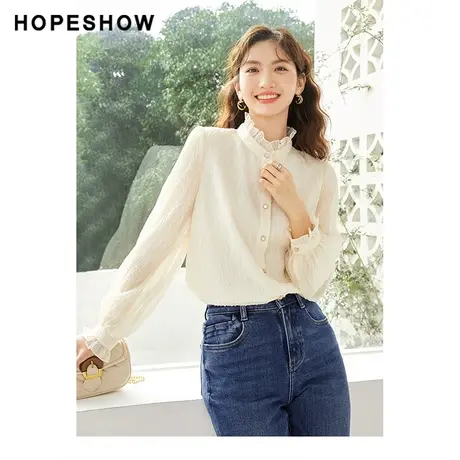 【直播专享】春季立体压花单排扣木耳边立领衬衫90123020305红袖图片