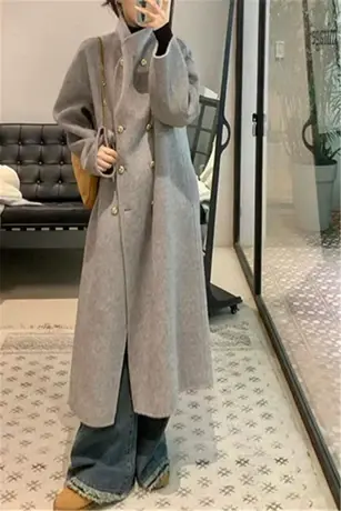 新款双排扣时尚气质羊绒长款双面呢子大衣女秋冬加厚羊毛呢外套潮商品大图