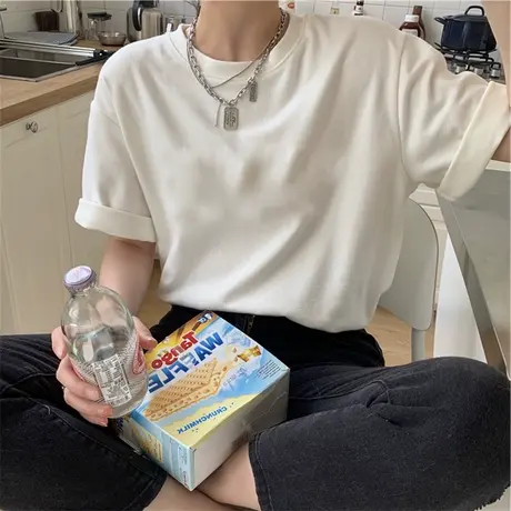 2023年春夏季新款小众设计感上衣服宽松纯色白色女装短袖t恤潮ins图片