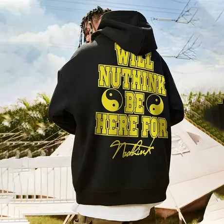 Nuthink加绒加厚字母卫衣美式 连帽潮牌男宽松大码春季保暖外套潮商品大图