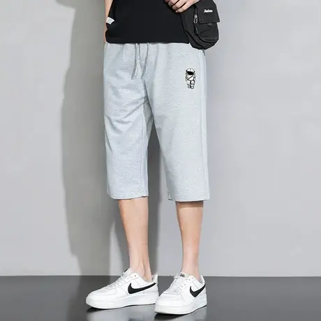 短裤子男夏季潮流宇航员印花直筒修身运动七分裤休闲百搭灰色卫裤商品大图