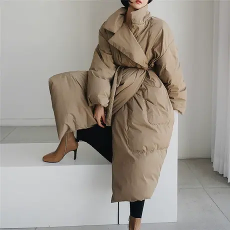 冬季新款面包服宽松大码系带收腰中长款韩版棉服学生时尚加厚棉袄商品大图