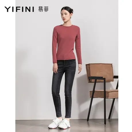 Yifini/易菲直筒九分牛仔裤女春秋新款通勤休闲弹力紧身裤商品大图
