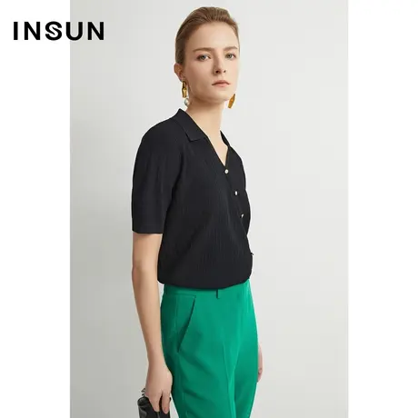 INSUN恩裳线上专选夏季四面弹POLO领斜门襟针织衫图片