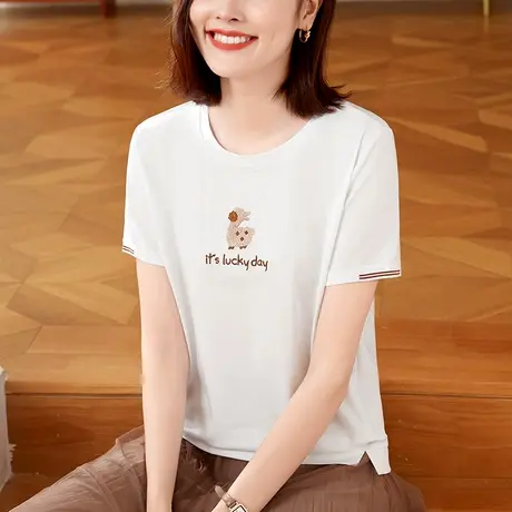 纯棉休闲短袖圆领t恤2023夏季新款大码百搭中年妈妈遮肚子衣服潮商品大图