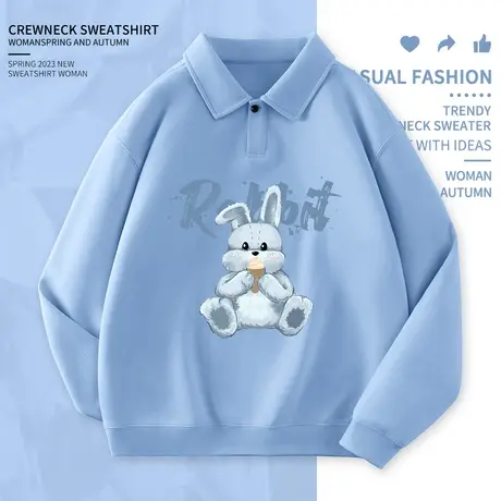 polo领卫衣女春秋季设计感小众无帽翻领上衣2023新款小兔薄款外套图片