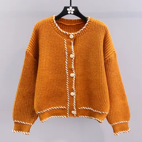 韩系慵懒复古毛衣外套女秋冬2023新宽松设计感小众短款针织开衫商品大图