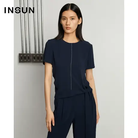 恩裳夏季明线飘带三醋酸垂感雪纺上衣图片