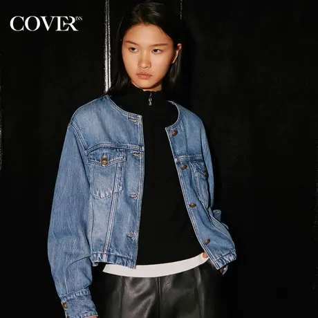 COVER秋季洗水LOGO金属扣牛仔外套商品大图