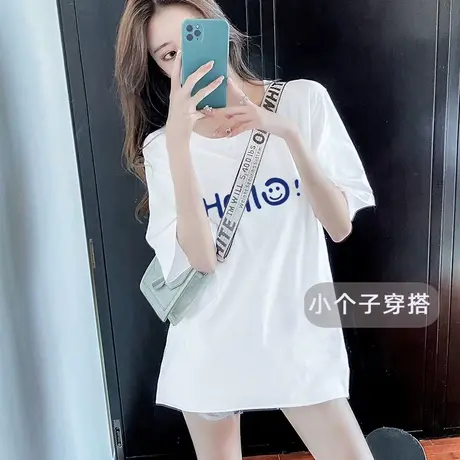 小众纯棉短袖T恤女夏季小个子中长款遮屁股包臀宽松上衣设计感ins商品大图