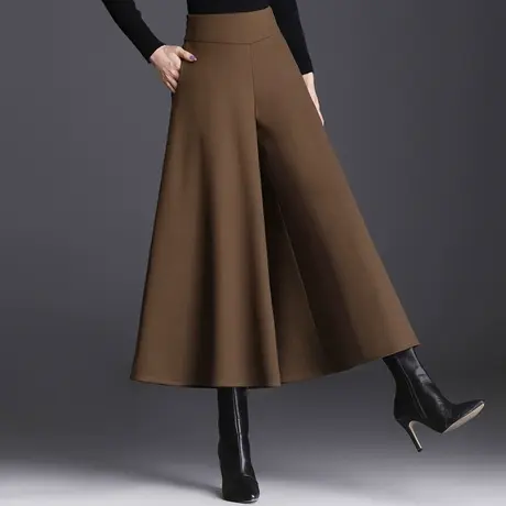 2023秋冬季新款高腰毛呢阔腿裤女休闲裤大脚裤加厚冬天大码九分裤商品大图