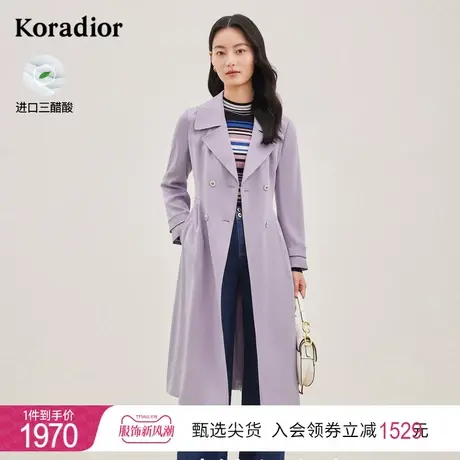 珂莱蒂尔秋冬新款紫色风衣女中长款气质英伦风双排扣长款外套女图片