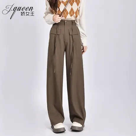 阔腿裤女夏季新款时尚百搭设计感绑带高腰垂感宽松直筒拖地长裤子商品大图