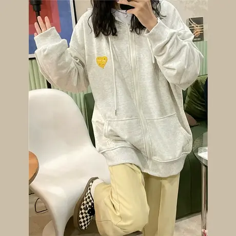 红续爱心连帽开衫卫衣设计感小众复古慵懒风2023年新款春秋外套女图片