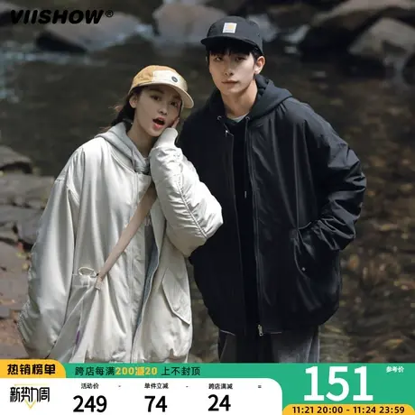 VIISHOW两面穿日系复古刺绣外套拼色潮牌宽松秋冬季新品棉衣男商品大图