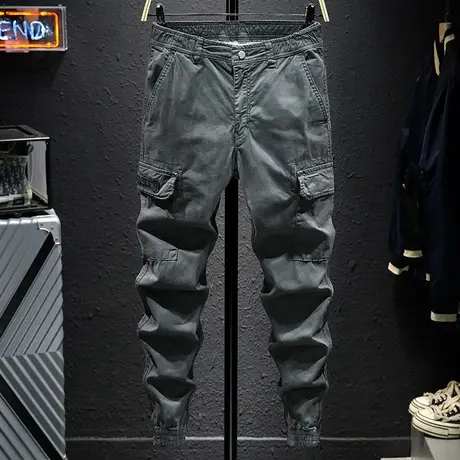 春秋款潮牌工装裤男宽松束脚百搭男士休闲长裤子男多袋余文乐小脚商品大图