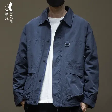 户外防水教练工装夹克男藏青潮牌痞帅宽松大码春秋男士翻领外套薄图片