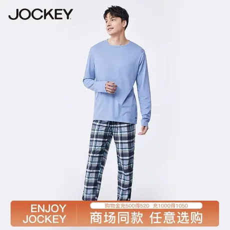 jockey男士家居服套装长袖薄款上衣格子长裤休闲宽松可外穿睡衣图片