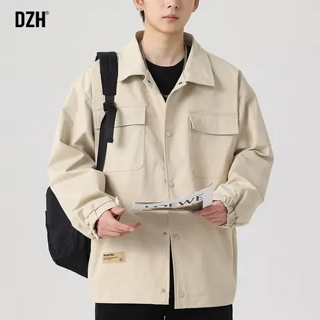 男士卡其色翻领外套男春秋潮高级感2023新款日系休闲夹克学生上衣商品大图
