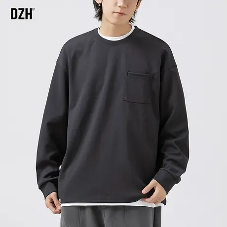 男士圆领t恤男长袖秋季美式内搭男生衣服2023新款潮牌情侣装上衣商品大图