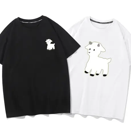 秀洛小羊情侣装法式不一样情侣装短袖t恤半袖新款夏装纯棉体恤衫商品大图