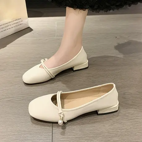 法式玛丽珍女鞋子2023新款秋季晚风温柔仙女鞋粗跟浅口小皮鞋单鞋商品大图