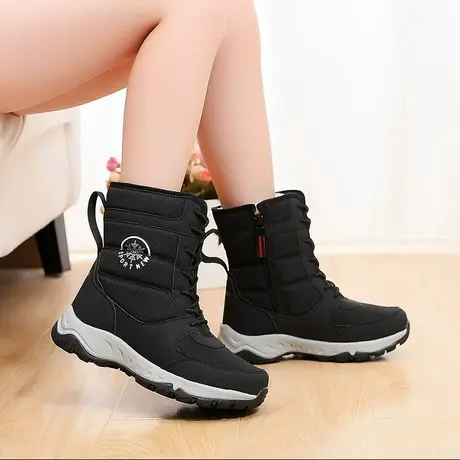 冬季户外雪地靴女中筒防滑防水保暖滑雪鞋东北大码棉鞋旅游登山鞋图片