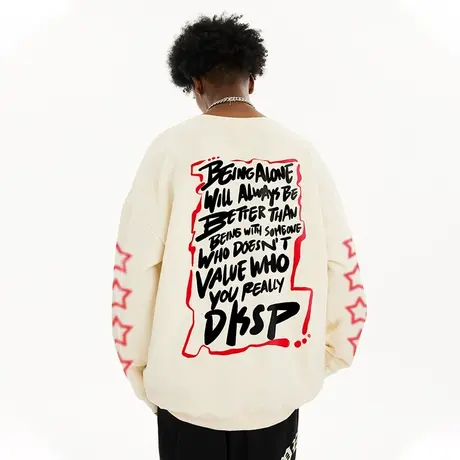 Nuthink美式潮牌字母圆领卫衣男春秋款潮流高街宽松大码上衣男款商品大图