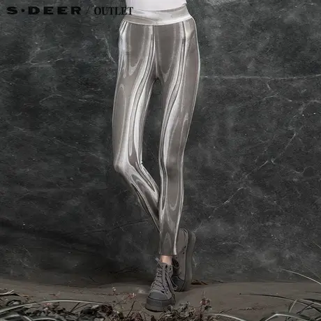 sdeer圣迪奥女装秋装清逸写意晕染印花长裤弹力打底裤S16180881商品大图