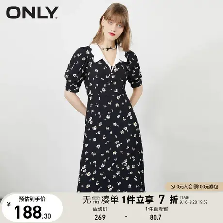 ONLY奥莱夏季收腰中长款泡泡袖花边领碎花连衣裙女图片
