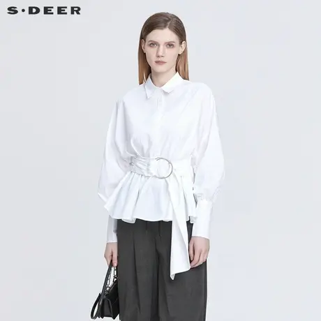 【叶一茜推荐】sdeer圣迪奥2022新款收腰不规则白色衬衫S22180507图片