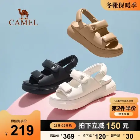 骆驼女鞋2023年新款真皮面包魔术贴运动凉鞋女夏季厚底凉鞋女款图片