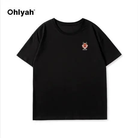 Ohlyah2024春夏新季男女同款休闲时尚上衣纯棉圆领印花短袖T恤潮图片