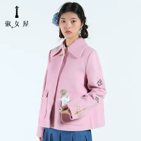 淑女屋女装秋冬装新款粉色短款毛呢外套女韩版时尚呢大衣女冬图片