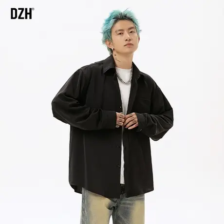 男士黑色长袖衬衫男高级感痞帅春季2024新款衬衣宽松慵懒垂感上衣商品大图