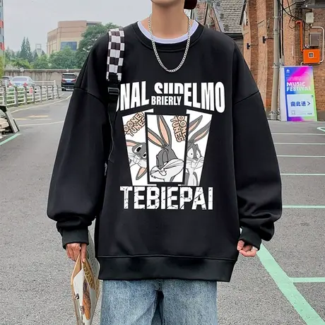 卡通卫衣男秋冬款圆领宽松ins潮牌秋季港风男生打底衫内搭上衣服商品大图