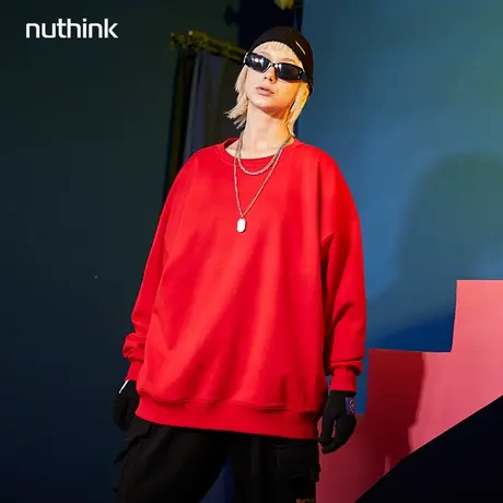 国潮情侣装纯色加绒加厚大码男装卫衣男潮牌宽松大码ins潮牌冬季商品大图