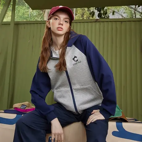 a022025春季新款美式工装撞色拼接连帽长袖上衣休闲女式外套图片